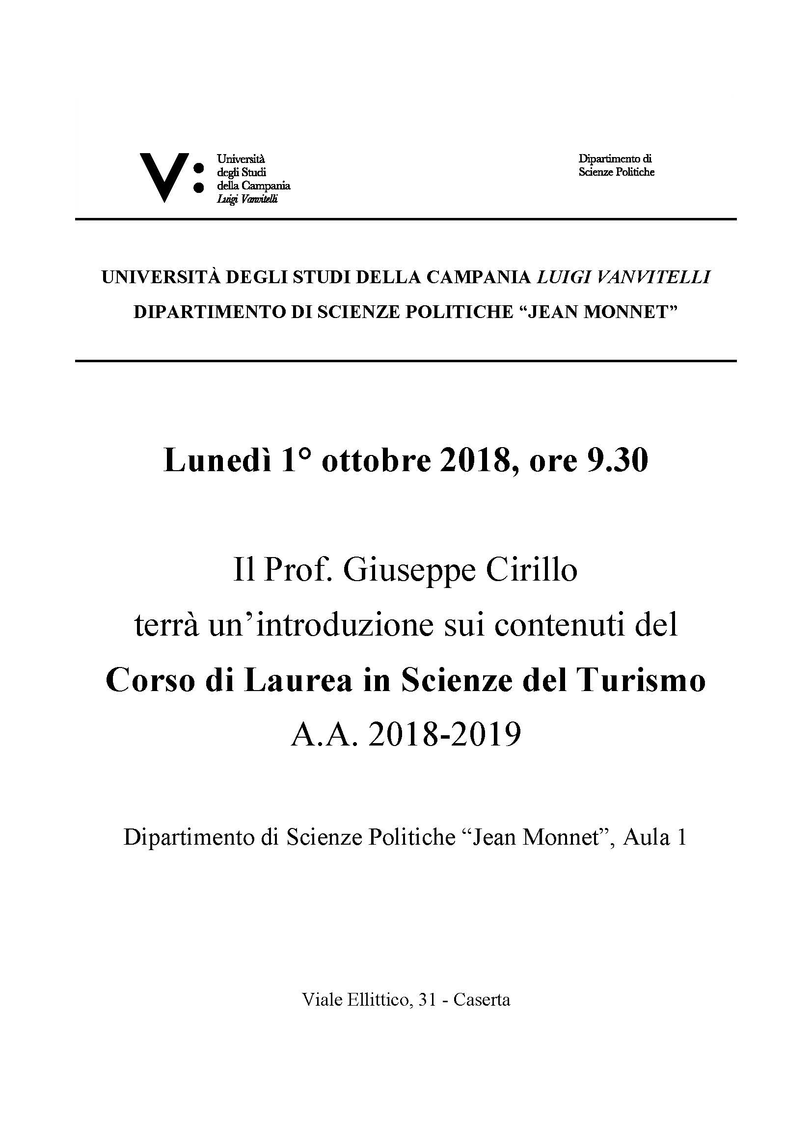 Presentazione Scienze del Turismo